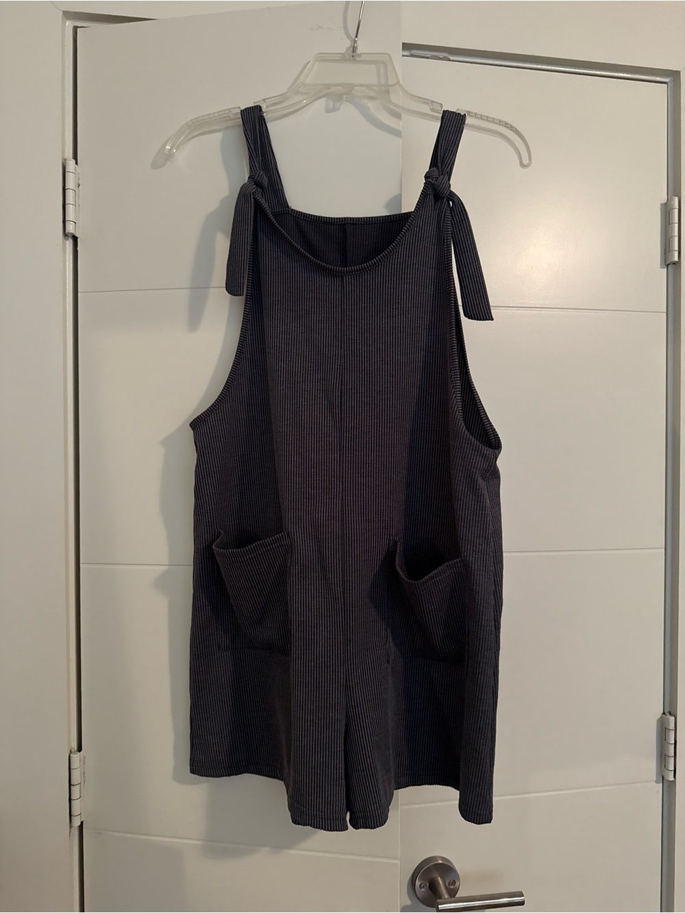 Sleeveless Knit Romper with Front Pockets - Charcoal